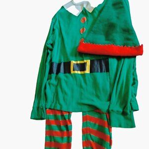 Elf Pajama Costume PJ Hat Green Red Christmas Womens Large